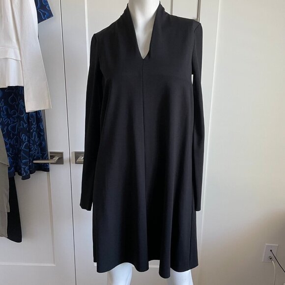 COS Minimalist Contemporary LS VNeck Lyocell Nylon Blend A Line Dress Black XS - Picture 2 of 13